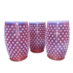 Fenton Vintage Hobnail Cranberry Opalescent Tumbler Glasses - Set of 3